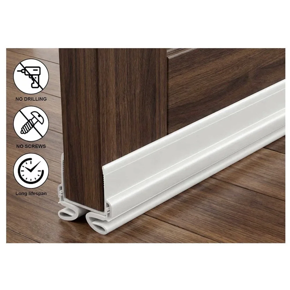Slide-On Door Bottom Weather Stripping Sweep Seal, White PVC, 2 Pack